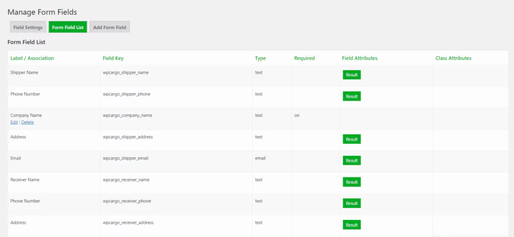 wpcargo form fields